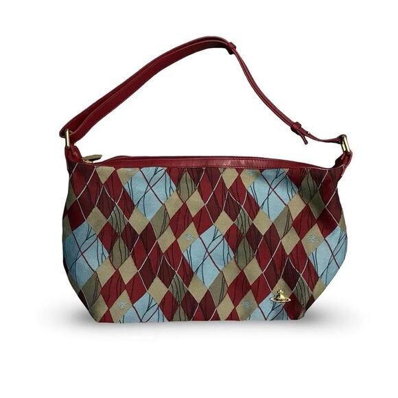 Vivienne Westwood Red Argyle Hobo Bag